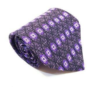 Honors Necktie Purple Geometric Pattern Men's Silk Neck Tie Made in the USA